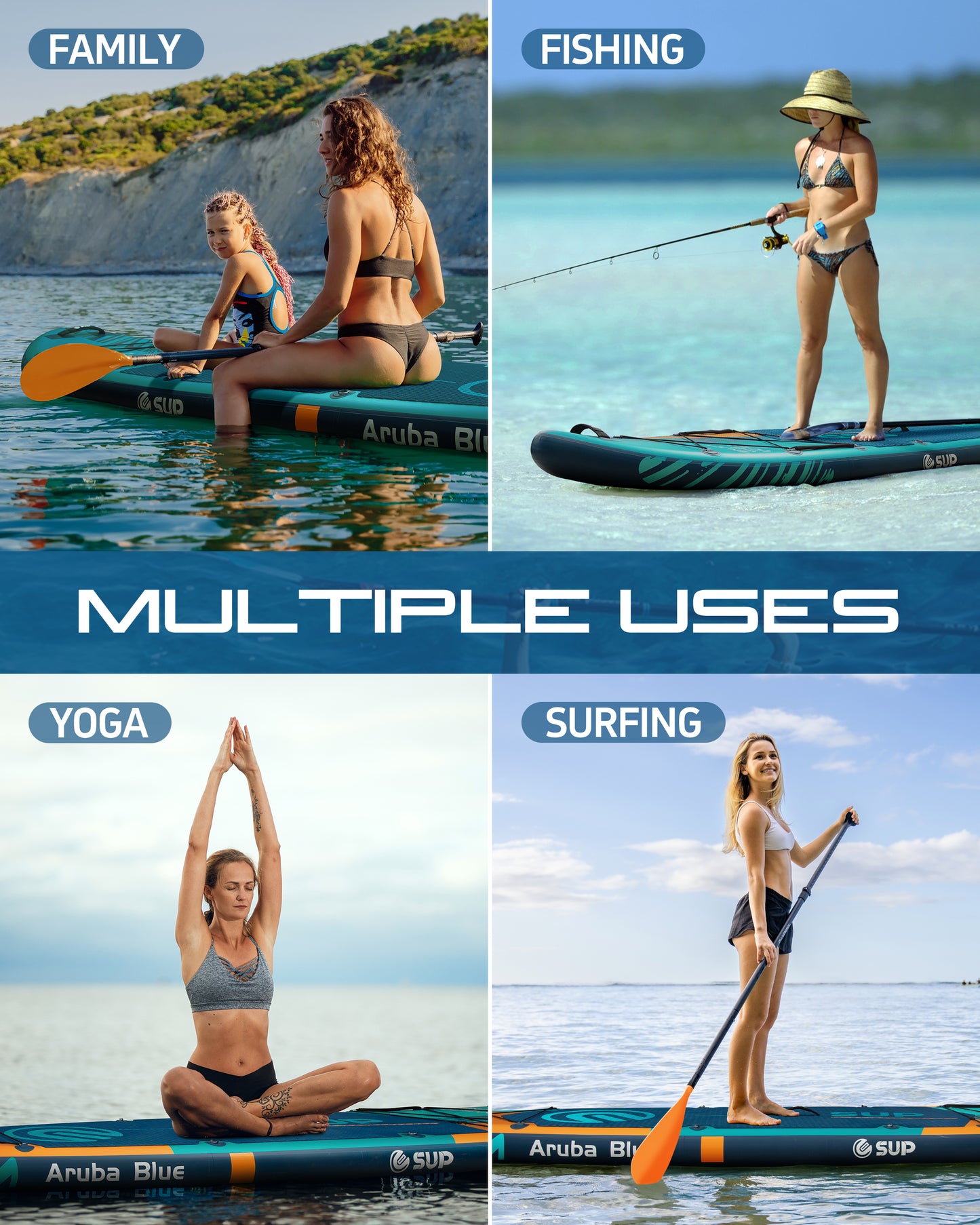 ESUP Inflatable Stand Up Paddle Board 11'6"*35", Extra Wide Paddle Boards for Adults, 450lbs Big Size SUP Board for Family Leisure 2+1 People w/Fixed US Fin for Speed