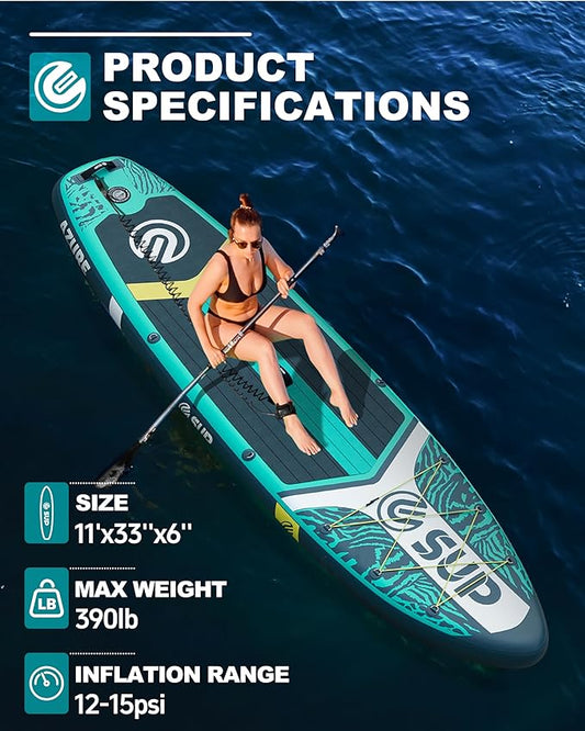 ESUP Inflatable Stand Up Paddle Board with Cup seat 33"/35" Wide Durable SUP, 11'/11'6" Stable Inflatable Paddle Boards for Adults & Youth of All Skill Levels