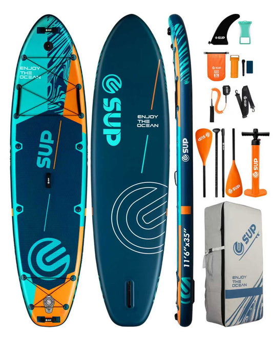 ESUP Inflatable Stand Up Paddle Board 11'6"*35", Extra Wide Paddle Boards for Adults, 450lbs Big Size SUP Board for Family Leisure 2+1 People w/Fixed US Fin for Speed