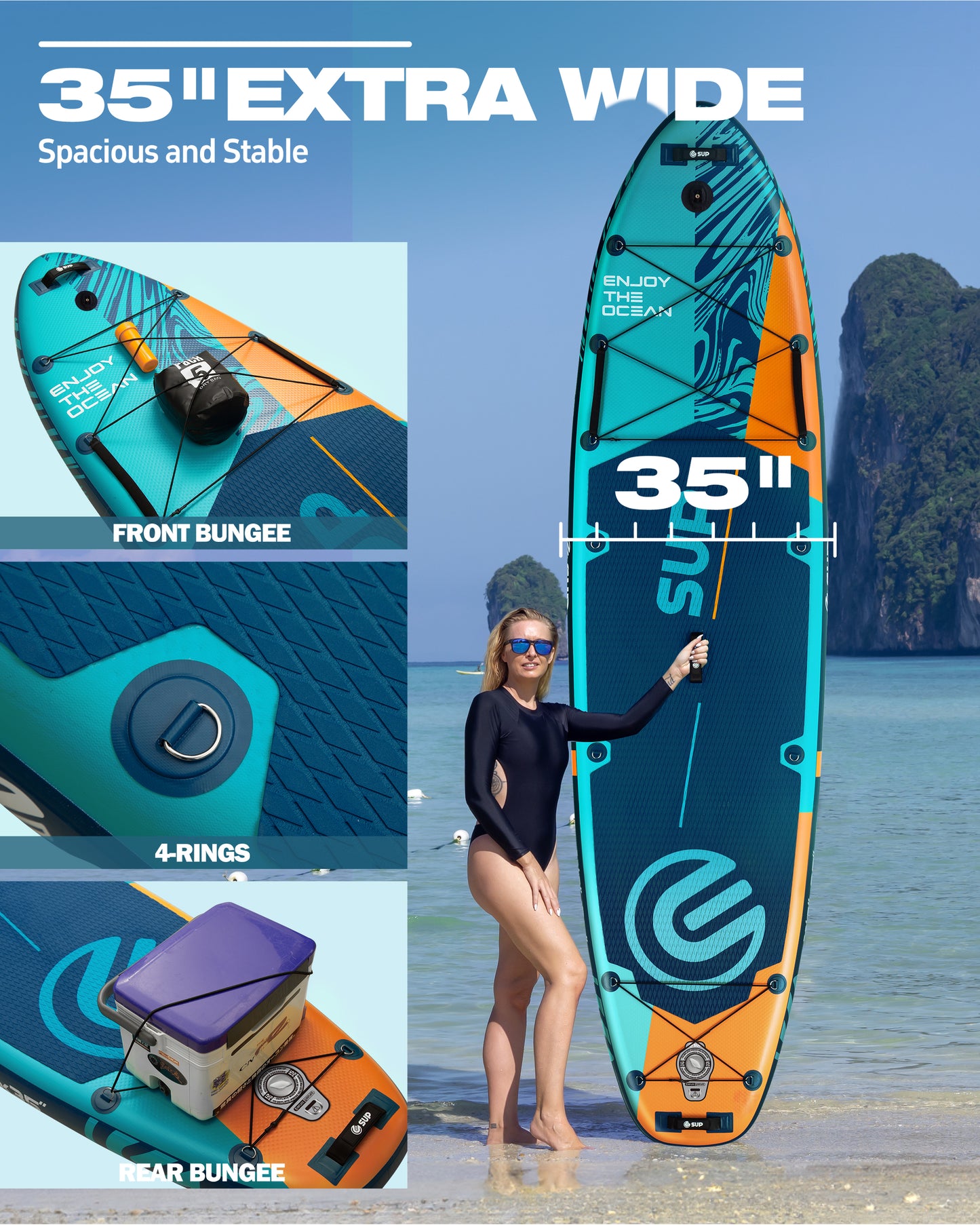 ESUP Inflatable Stand Up Paddle Board 11'6"*35", Extra Wide Paddle Boards for Adults, 450lbs Big Size SUP Board for Family Leisure 2+1 People w/Fixed US Fin for Speed