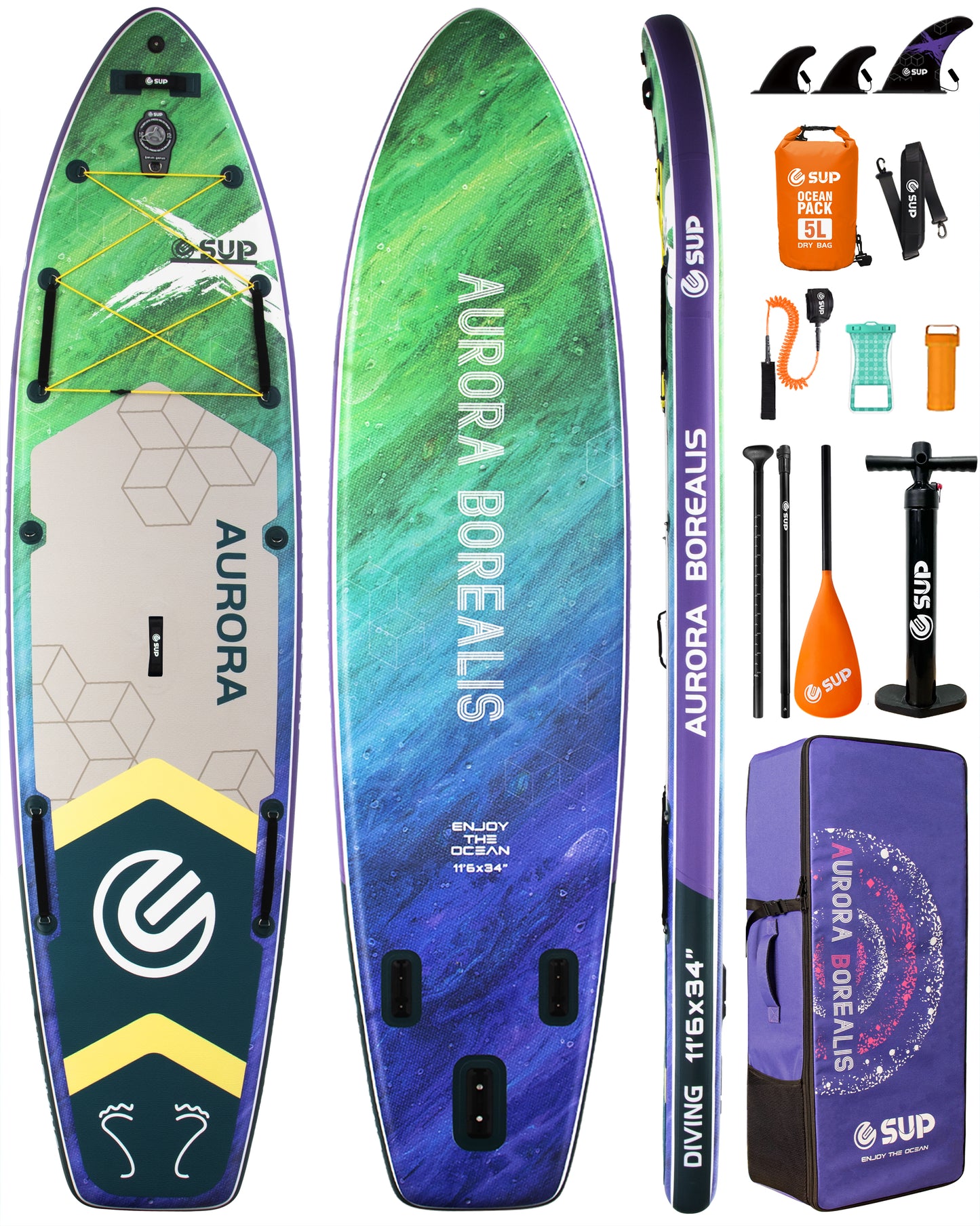 ESUP 11’6 ×34" Extra Wide Inflatable Paddle Board with Premium SUP Paddle Board Accessories, Wide Stable Stand Up Paddleboards for Adults/425lb/Family/Yoga/Beginner, with Shoulder Strap,Dual-Action Pump
