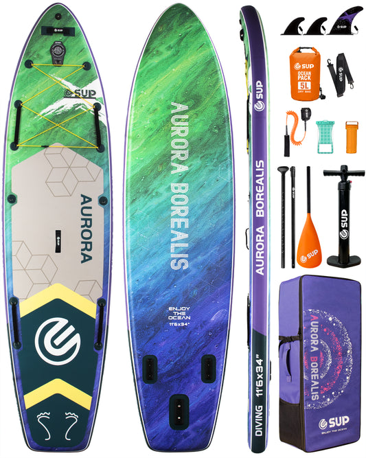 ESUP 11’6 ×34" Extra Wide Inflatable Paddle Board with Premium SUP Paddle Board Accessories, Wide Stable Stand Up Paddleboards for Adults/425lb/Family/Yoga/Beginner, with Shoulder Strap,Dual-Action Pump