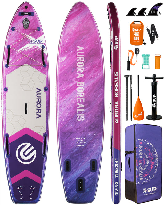 ESUP 11’6 ×34" Extra Wide Inflatable Paddle Board with Premium SUP Paddle Board Accessories, Wide Stable Stand Up Paddleboards for Adults/425lb/Family/Yoga/Beginner, with Shoulder Strap,Dual-Action Pump