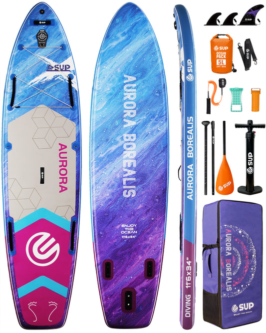 ESUP 11’6 ×34" Extra Wide Inflatable Paddle Board with Premium SUP Paddle Board Accessories , Wide Stable Stand Up Paddleboards for Adults/425lb/Family/Yoga /Beginner, with Shoulder Strap ,Dual-Action Pump