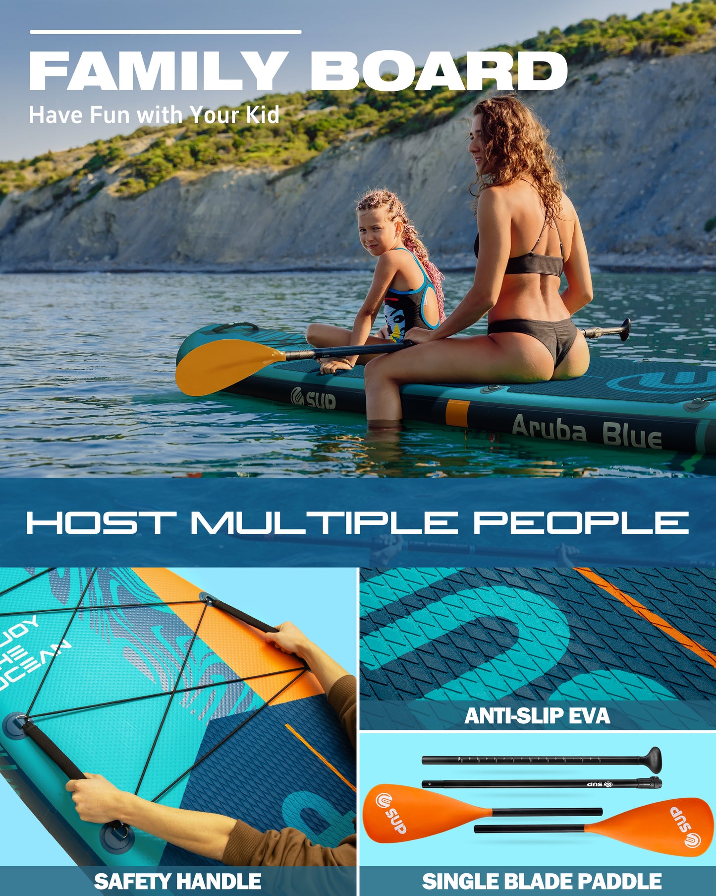 ESUP Inflatable Stand Up Paddle Board 11'6"*35", Extra Wide Paddle Boards for Adults, 450lbs Big Size SUP Board for Family Leisure 2+1 People w/Fixed US Fin for Speed