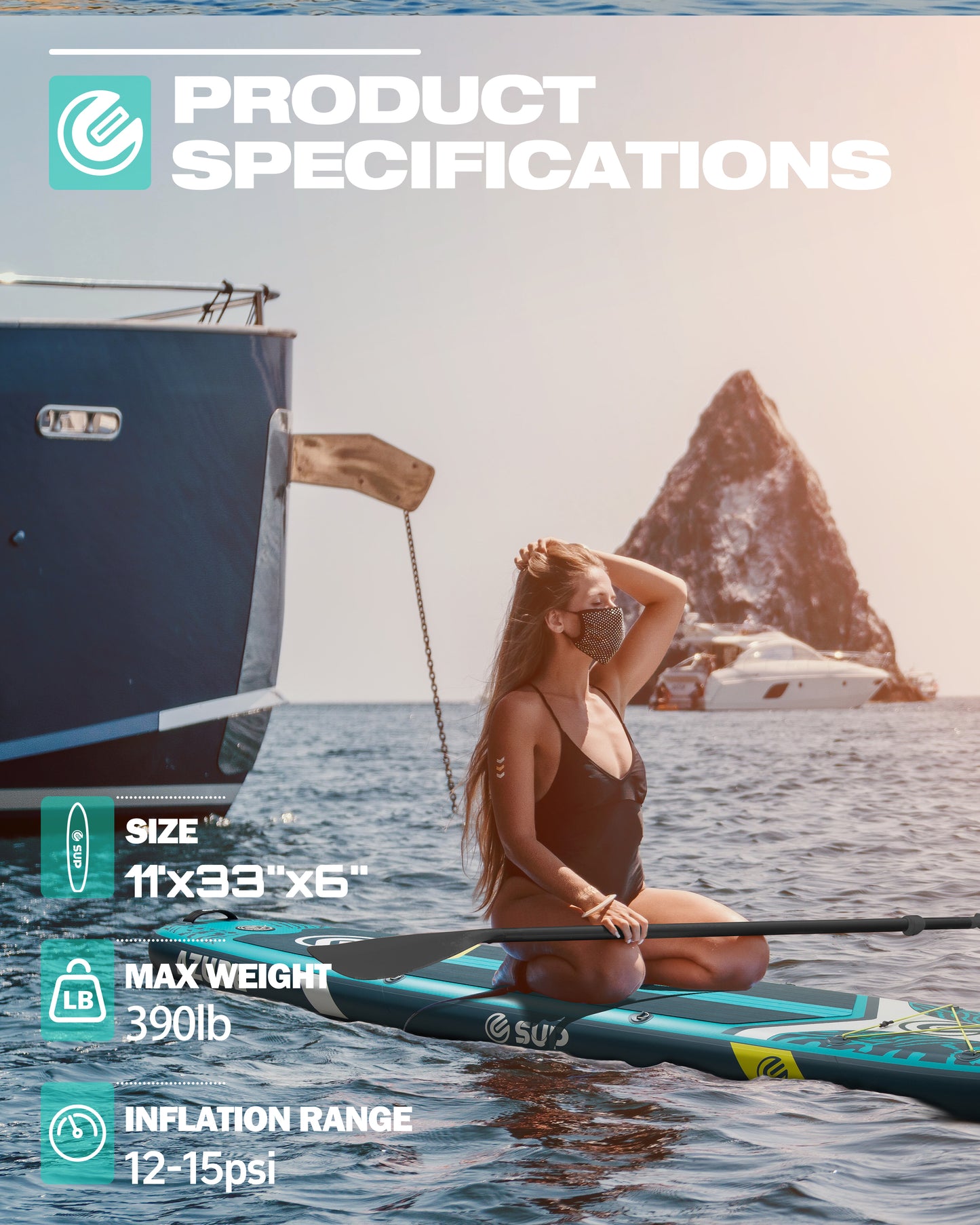 ESUP Inflatable Stand Up Paddle Board with Cup seat 33"/35" Wide Durable SUP, 11'/11'6" Stable Inflatable Paddle Boards for Adults & Youth of All Skill Levels