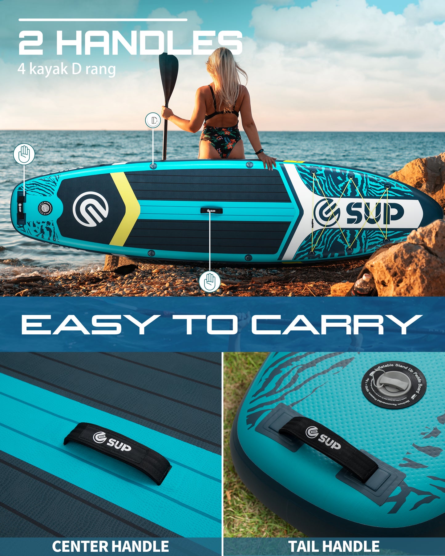 ESUP Inflatable Stand Up Paddle Board with Cup seat 33"/35" Wide Durable SUP, 11'/11'6" Stable Inflatable Paddle Boards for Adults & Youth of All Skill Levels