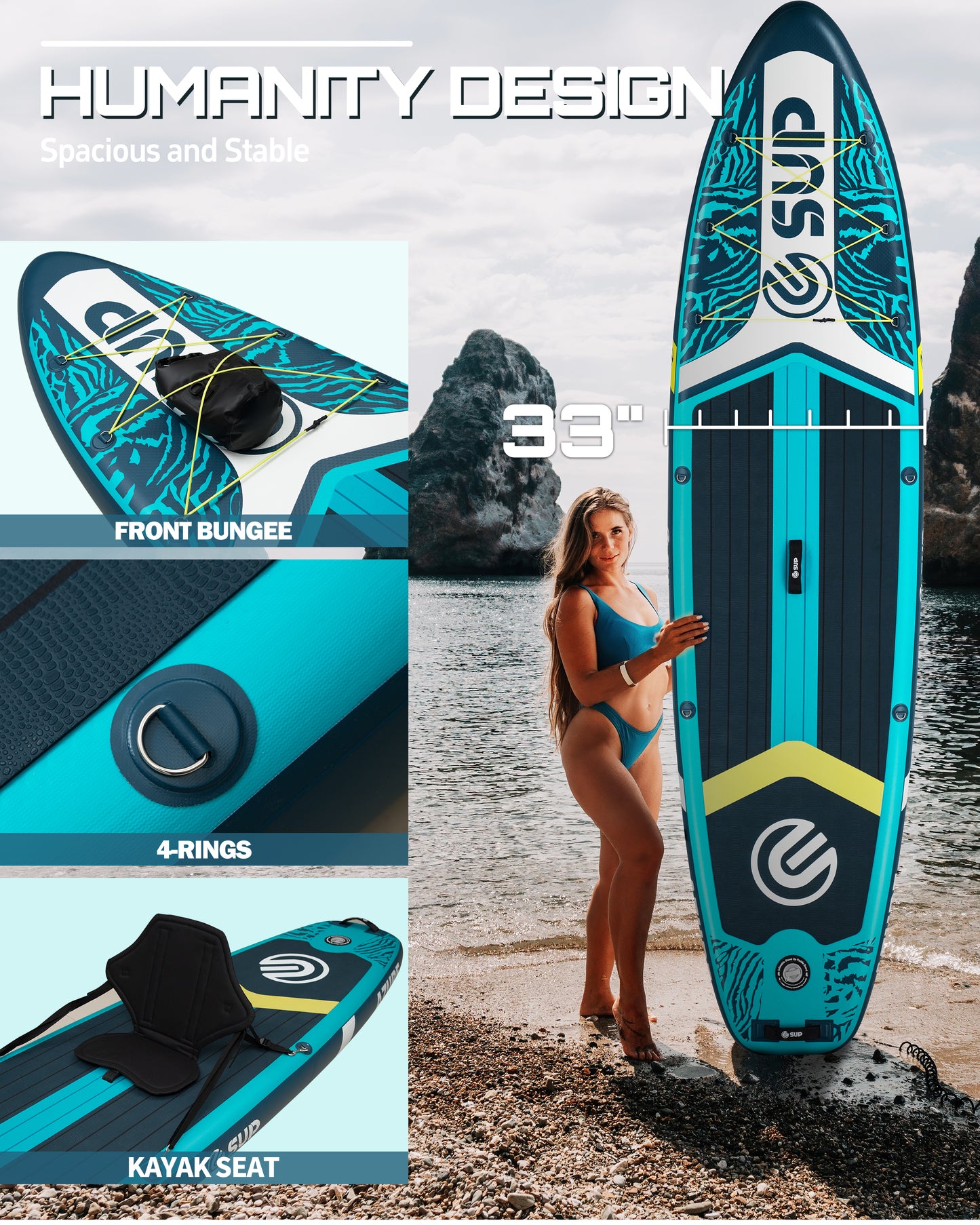 ESUP Inflatable Stand Up Paddle Board with Cup seat 33"/35" Wide Durable SUP, 11'/11'6" Stable Inflatable Paddle Boards for Adults & Youth of All Skill Levels