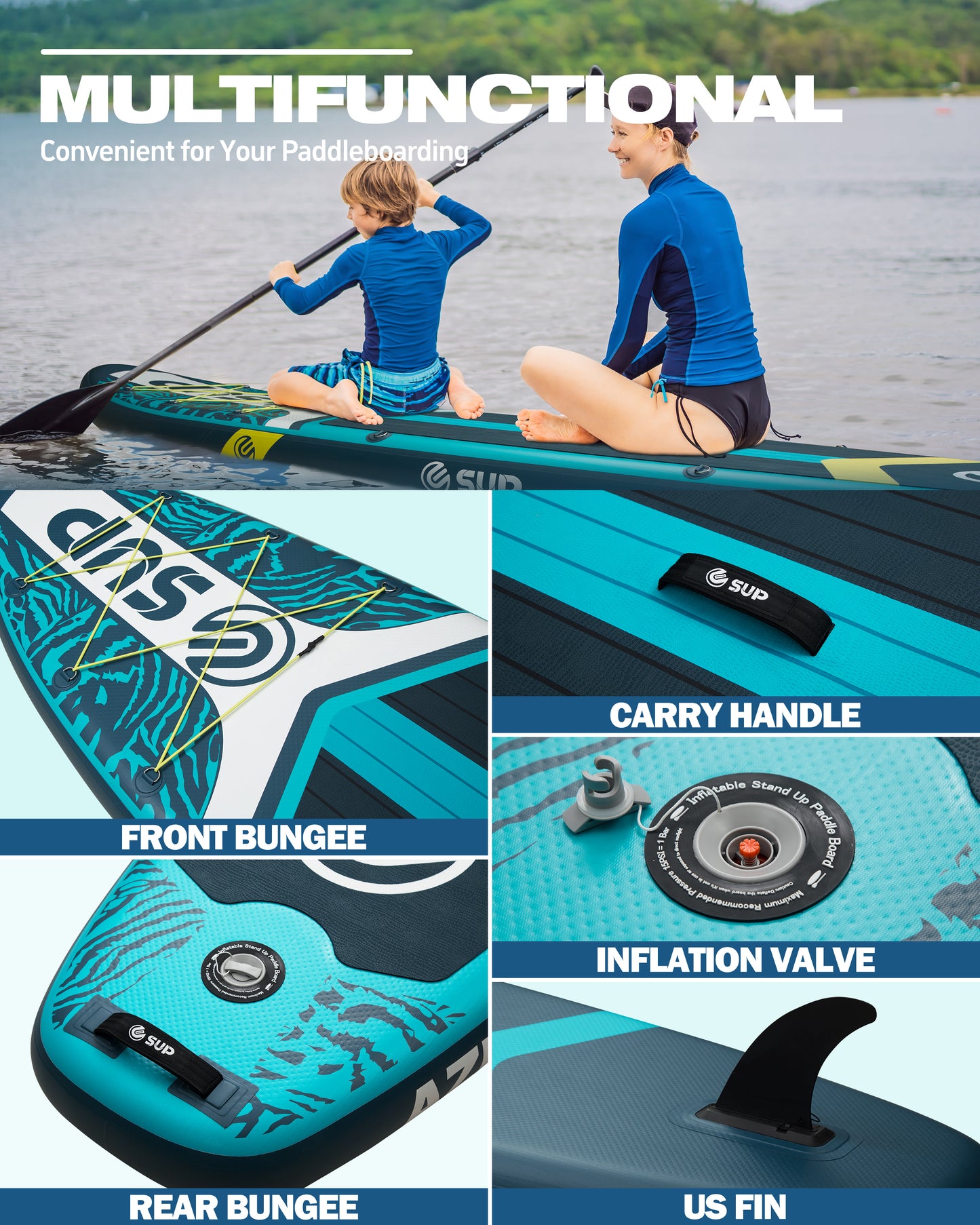 ESUP Inflatable Stand Up Paddle Board with Cup seat 33"/35" Wide Durable SUP, 11'/11'6" Stable Inflatable Paddle Boards for Adults & Youth of All Skill Levels