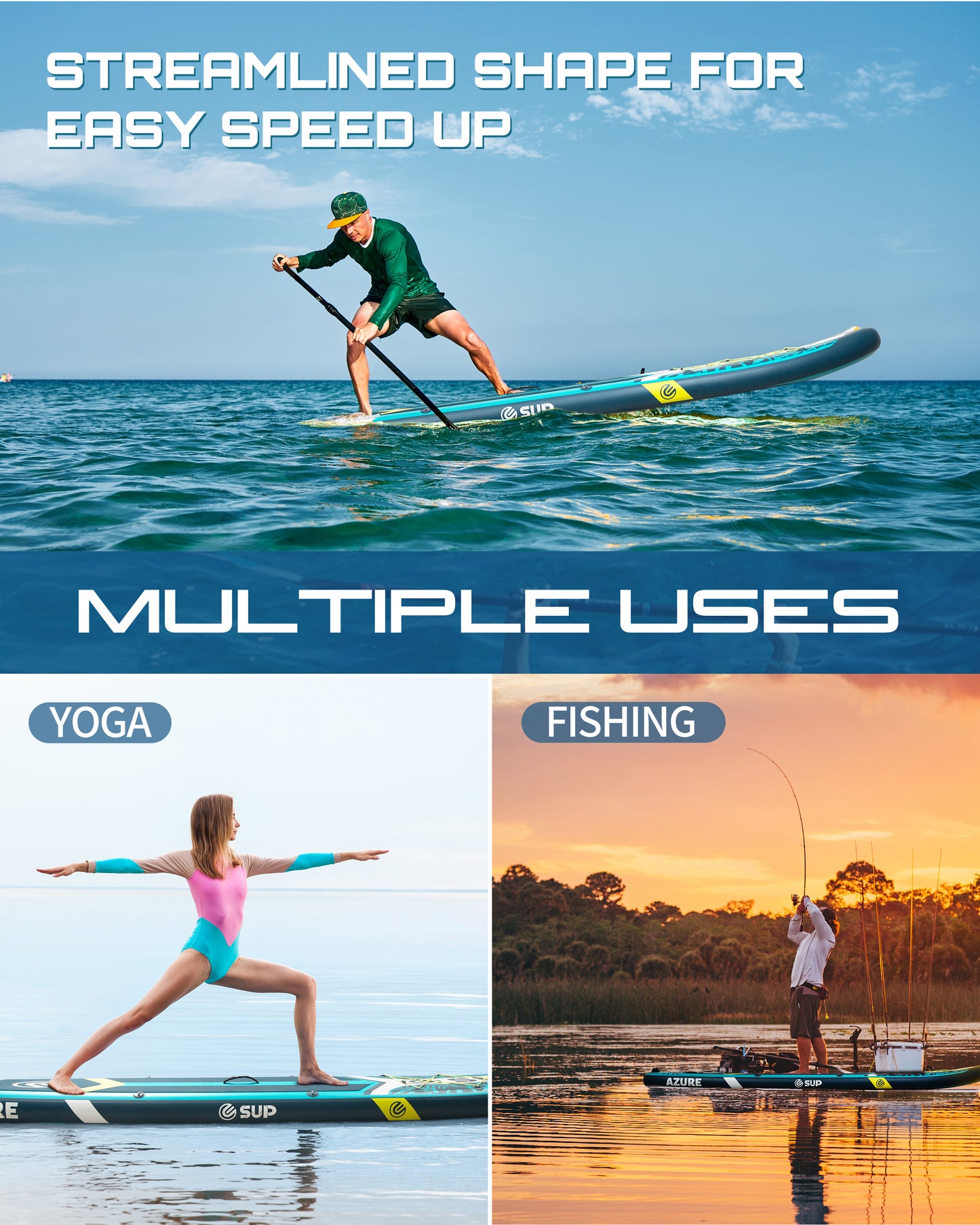 ESUP Inflatable Stand Up Paddle Board with Cup seat 33"/35" Wide Durable SUP, 11'/11'6" Stable Inflatable Paddle Boards for Adults & Youth of All Skill Levels